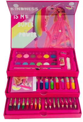 Триетажно куфарче Барби Barbie за оцветяване с всичко необходимо 27x14x9 см